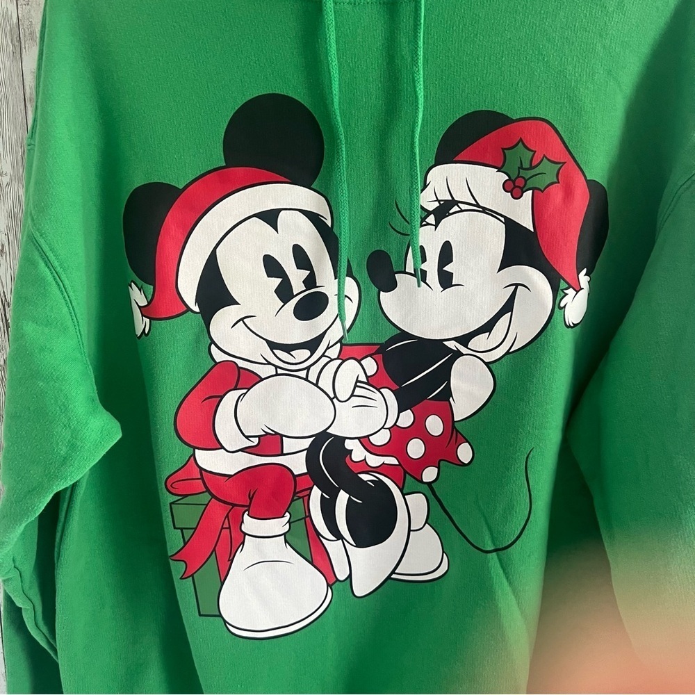 Disney Mickey and Minnie Christmas Hoodie Sweatshirt Green XL - Picture 2 of 4